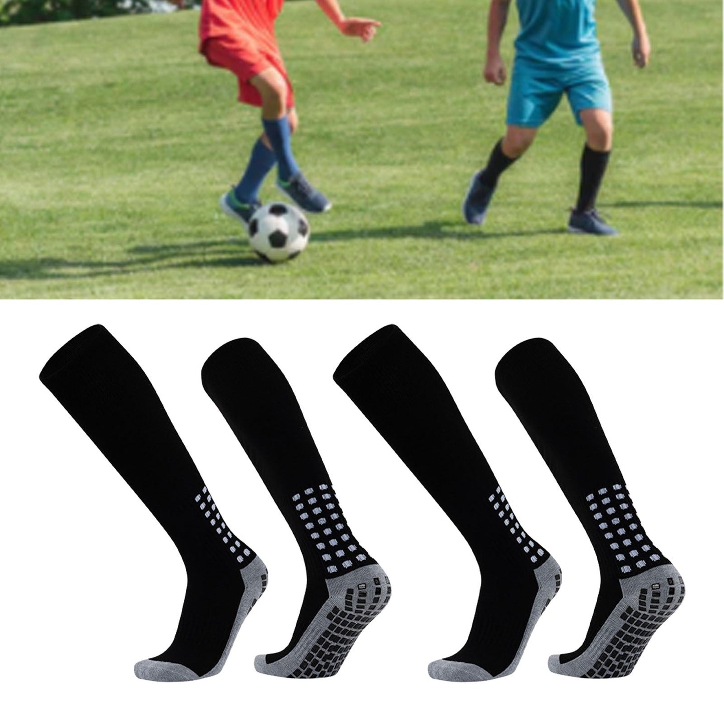 Kids Football Socks Sweat Absorbing Prevent Slip Black 2 Pairs